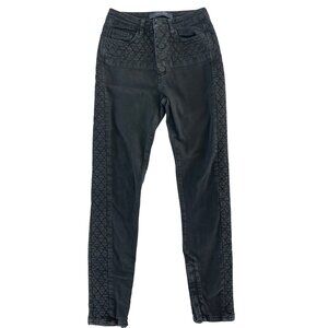 John John Made in Heaven Womens Black Quilted Jeans Button Fly Ankle Zip 27